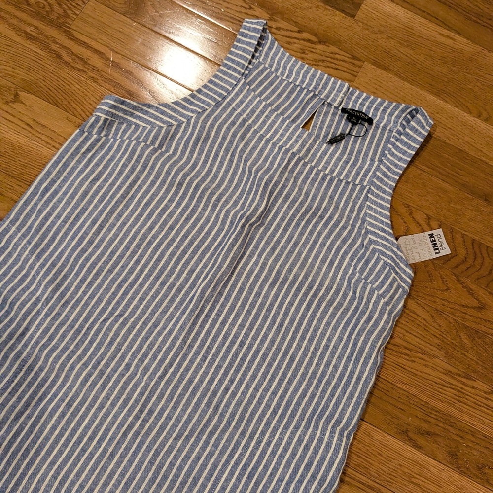For Cynthia Side Button Blue Stripped Coastal Nautical Beach Dress NWT XL - Picture 2 of 12